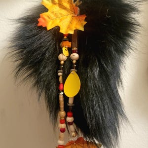 Beaded Black dyed silver fox tail keychain
