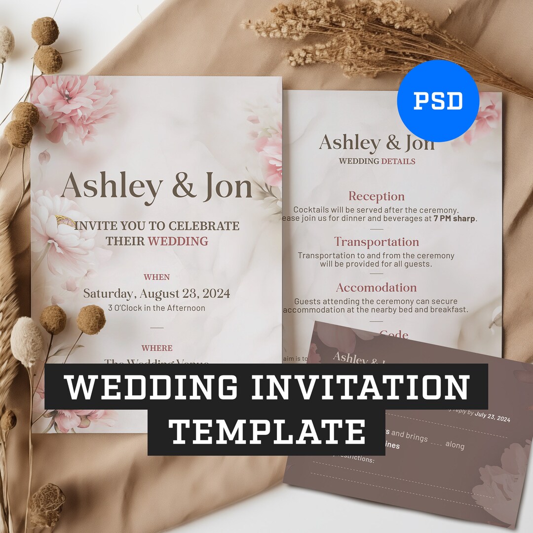 Bohemian Wedding Invitation Template PSD Boho Wedding Invitation Card