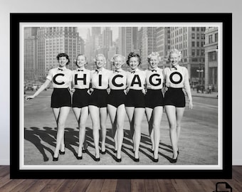 Stampa artistica vintage della linea Chicago Chorus in bianco e nero (download digitale) Png