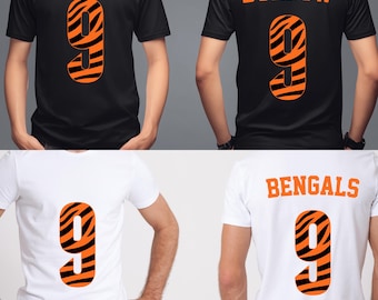 Bengals, Burrow, Jersey, Number 9, Cincinnati, PNG Clipart, DTF Transfer, Sublimation, Hoodie, T-shirt, Mug.