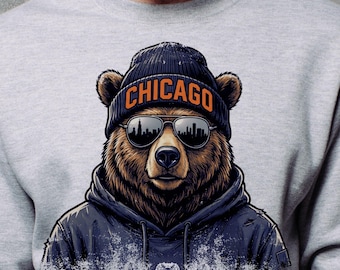 Chicago Bear, Sunglasses, Beanie Hat, PNG Clipart, DTF Transfer, Sublimation, Hoodie, T-shirt, Mug, Distressed