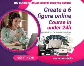 Ultimate AI powered Online Course Creator Bundle | Create Your Profitable Course |Save Time Sell More | Workbook Lead Magnet Canva Templates