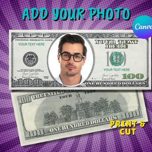 Personalisierte Dollarscheinvorlage, Bild auf Dollar, bearbeitbarer Dollarschein, benutzerdefinierte Dollarschein, Ihr Gesicht auf Geld, 100 Dollarscheinvorlage