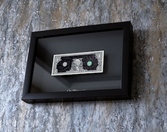 Framed Dollar Bill Art: Calligraphic Black Wall Decor