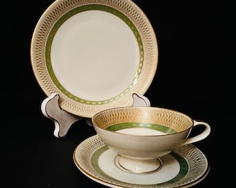 Vintage Johann Haviland - Theecouvert - Groen en Goud - 3 Stuks - Beieren