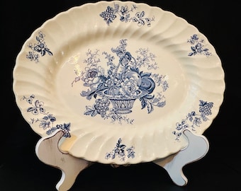 Vintage Myott & Sons - Bountiful - Ovale serveerschaal - Blauw en wit
