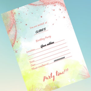 Digital, printable,pink birthday party invitation