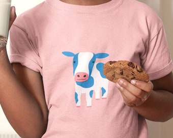 COW Short Sleeve Tee for KIDs, cute kids tee, pink tee, boy tee, girl tee, illustration tee, animal tee, baby tee, comfy tee, children's tee