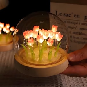 Artificial Tulip Flower Night Light Handmade DIY Bedside Lamp LED Night Lamp Bedroom Decor Christmas Birthday Gifts Table Lamp