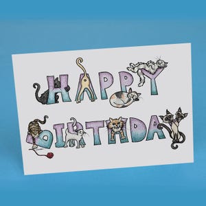 Cartão de aniversário divertido para gatos