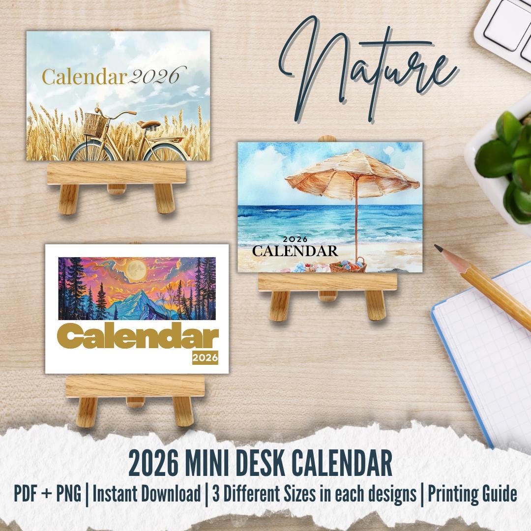 Nature Landscape Mini Desk Calendar 2026 | Printable PDF PNG - Etsy