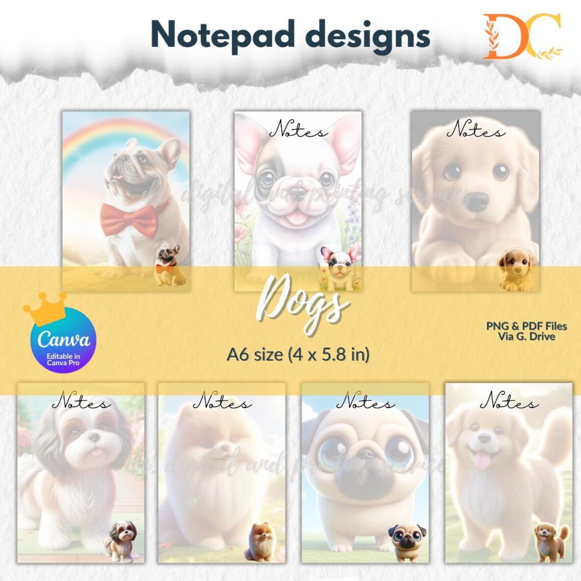 Cat & Dog Notepad Templates – A6 Animal Stationery (digital Download ...