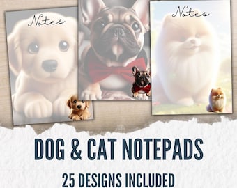 Sjablonen voor notitieblokken hond kat | 25 ontwerpen, bewerkbaar op canvas (digitale download)