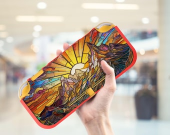 Custodia per Switch Lite con motivo tramonto in stile vetrata, graziosa cover protettiva morbida, regalo per lui e per lei.