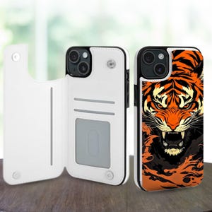 Custodia a portafoglio con motivo Tiger Art Aesthetic per iPhone 16, 15, 14 Pro Max Plus, Galaxy S25, S24, S23 Ultra Plus, custodia in pelle con supporto e slot per carte di credito