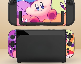 Cute Pink Puffball Art Dockable Protective Switch Case for NS Switch 2 7.9", Switch/Switch OLED, Anti-Scratch, Shock-Absorption Shell Cover