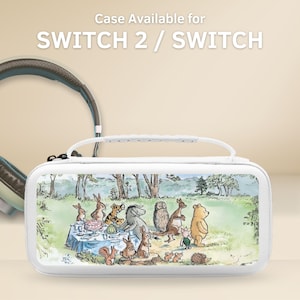 May include: White Switch 2 / Switch case featuring a colorful illustration of Winnie the Pooh and friends at a picnic. The case has a white handle and a zipper closure. The text "Case Available for SWITCH 2 / SWITCH" is at the top.