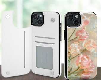 Jolie coque de téléphone portefeuille esthétique florale pour iPhone 17 16 15 14 Pro Max Plus, Galaxy S25 S24 S23 Ultra Plus, étui en cuir avec fentes pour cartes