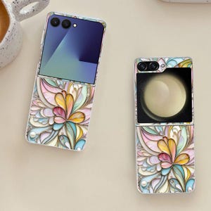 Cute Stained-glass Floral Galaxy Flip Phone Case for Samsung Galaxy Z Flip 7 7FE, Flip  6, Flip 5, Galaxy ZFlip 7 6 5, Shockproof Cover