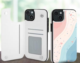 Étui portefeuille abstrait vague colorée pour iPhone 17 16 15 14 Pro Max Plus, Galaxy S25 S24 S23 Ultra Plus, étui en cuir avec fentes pour cartes