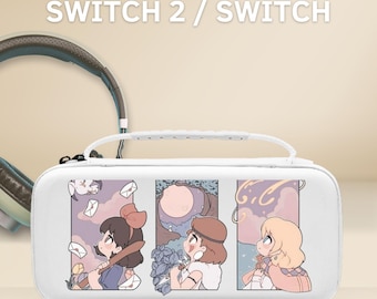 Cute Cartoon Art Carrying Switch Case Cover for NS Switch 2 7.9", Switch OLED/Switch, Protective Sleeve Pouch, 10 Game Cartridge Slot