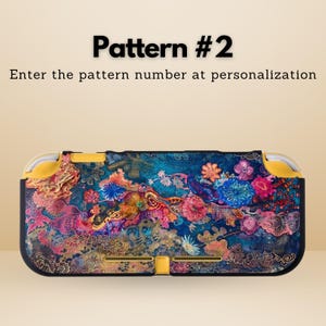 May include: A colorful patterned case for a gaming device. The case features a vibrant floral design in shades of blue, pink, and gold. The text "Pattern #2" and "Enter the pattern number at personalization" are visible.