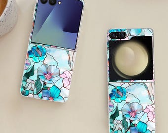 Stained Glass Floral Pattern Galaxy Flip Phone Case for Samsung Galaxy Z Flip 7 7FE, Flip  6, Flip 5, Galaxy ZFlip 7 6 5, Shockproof Cover