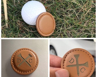 Premium Personalized Engraving Leather Golf Ball Marker 2pcs Set