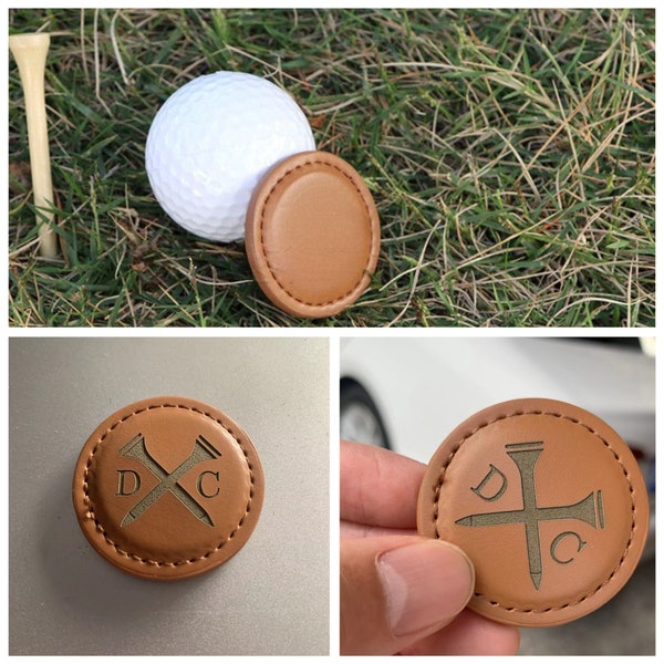 Premium Personalisierte Gravur Leder Golfball Marker 2er Set