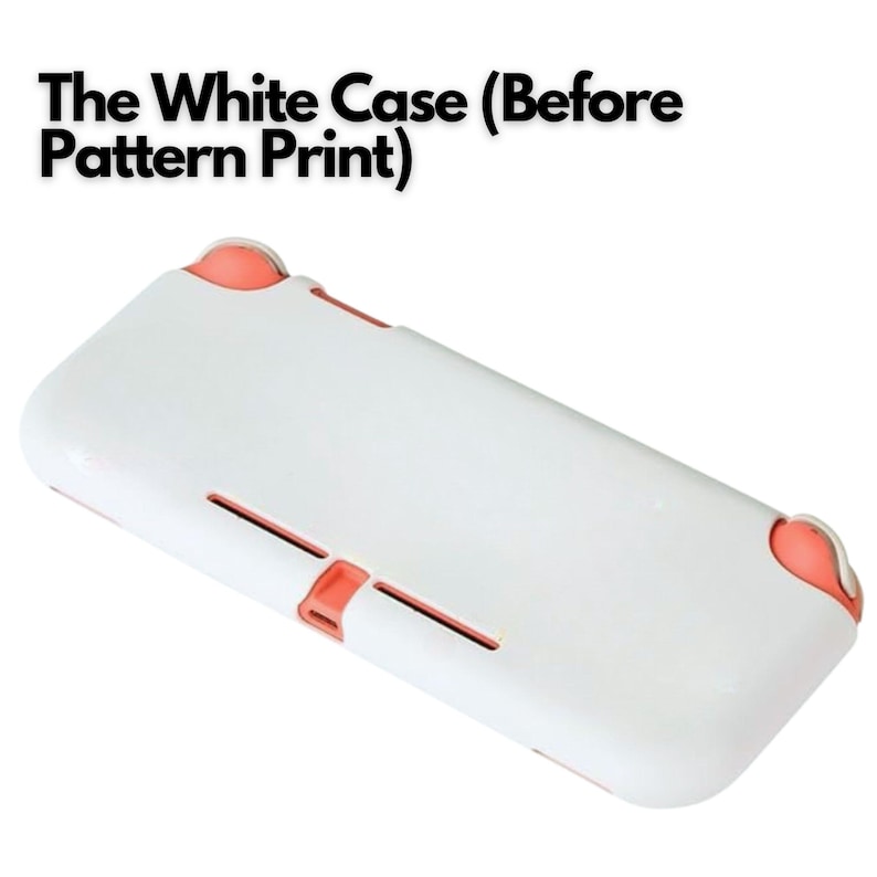 May include: A white case with coral accents, designed for a handheld gaming device. The case features the text "The White Case (Before Pattern Print)". The case has a smooth, glossy finish.