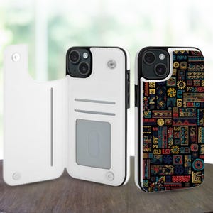 Custodia a portafoglio con estetica geometrica astratta per iPhone 16, 15, 14 Pro Max Plus, Galaxy S25, S24, S23 Ultra Plus, custodia in pelle con supporto e slot per carte