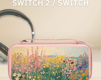 Cute Wildflower Artwork Carrying Switch Case Cover for NS Switch 2, Switch OLED/Switch, Protective Sleeve Pouch,10 Game Cartridge Slot