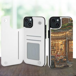 Book Shop Library Aesthetic Wallet Phone Case for iPhone 16 15 14 Pro Max Plus, Galaxy S25 S24 S23 Ultra Plus, Leather Stand Card Slots Case