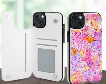 Étui portefeuille esthétique peinture Wildflowers pour iPhone 17 16 15 Pro Max Plus, Galaxy S25 S24 S23 Ultra Plus, étui en cuir avec fentes pour cartes