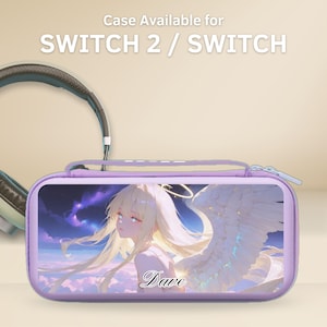 May include: A lavender Switch 2 / Switch case featuring an anime-style illustration of a blonde angel with large white wings. The case has a zipper closure and the name "Dave" is written on the front. The text "Case Available for SWITCH 2 / SWITCH" is at the top.