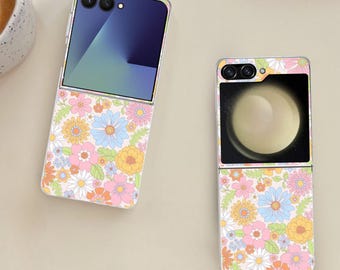 Cute Floral Galaxy Flip Phone Case for Samsung Galaxy Z Flip 7 7FE, Flip  6, Flip 5, Galaxy ZFlip 7 6 5, Shockproof Cover