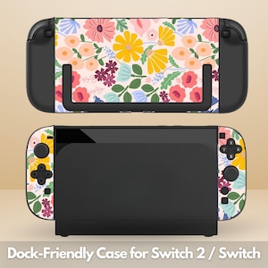 Cute Floral Dockable Protective Switch Case for NS Switch 2 7.9", Switch/Switch OLED, Anti-Scratch, Shock-Absorption Shell Cover