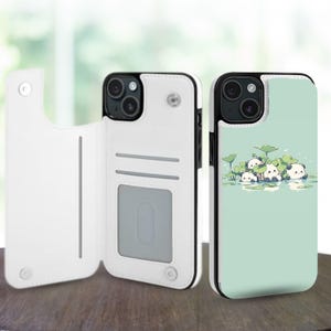 Custodia a portafoglio con estetica panda adorabile per iPhone 16, 15, 14 Pro Max Plus, Galaxy S25, S24, S23 Ultra Plus, custodia in pelle con supporto e slot per carte