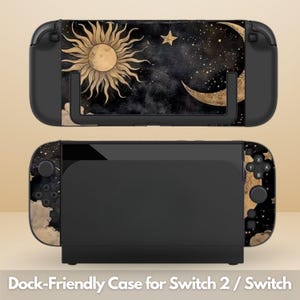 Cute Celestial Sun Art Dockable Protective Switch Case for NS Switch 2 7.9&quot;, Switch/Switch OLED, Anti-Scratch, Shock-Absorption Shell Cover