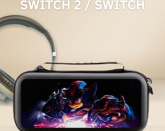 かわいいゲームファンアートデザインのSwitchケースカバー（NS Switch 2 7.9インチ、Switch OLED対応）、保護スリーブポーチ、ゲームカートリッジ10個収納可能