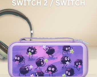 カートゥーンファンアートデザインのSwitchケースカバー（NS Switch 2 7.9インチ、Switch OLED/Switch対応）、保護スリーブポーチ、ゲームカートリッジ10個収納可能