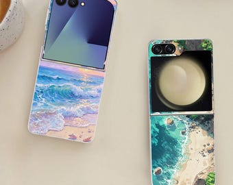 Custodia a libro Beachy Vibes per Samsung Galaxy Z Flip 7 7FE, Flip 6, Flip 5, Galaxy ZFlip, antiurto.