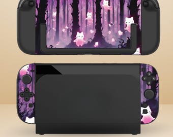 かわいいゴーストデザインのドッキング可能な保護スイッチケース（NS Switch 2 7.9インチ、Switch/Switch OLED対応）、傷防止、衝撃吸収シェルカバー