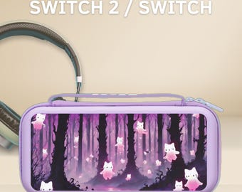 不気味なゴーストアートデザインのキャリーケース（NS Switch 2 7.9インチ、Switch OLED/Switch対応）、保護スリーブポーチ、ゲームカートリッジ10個収納可能