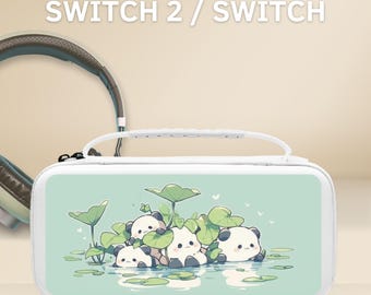 Cute Panda Art Carrying Switch Case Cover for NS Switch 2 7.9", Switch OLED/Switch, Protective Sleeve Pouch, 10 Game Cartridge Slot