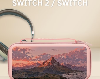 魔法の風景デザインのSwitchケースカバー（NS Switch 2 7.9インチ用）、Switch OLED/Switch対応、保護スリーブポーチ、ゲームカートリッジ10個収納可能