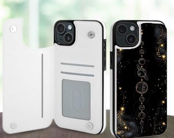 Étui portefeuille abstrait esthétique cosmique pour iPhone 17 16 15 Pro Max Plus, Galaxy S25 S24 S23 Ultra Plus, étui en cuir avec fentes pour cartes