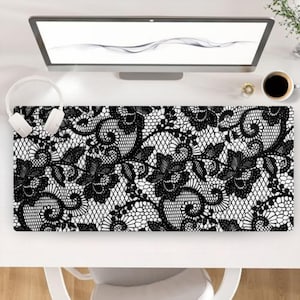 Vintage Floral Lace Desk Mat Mice Pad, Large Mouse Pad, Gaming Mousepad Deskpad, Full Size Mice Pad, Desk Matt for Keyboard, Desktop, Laptop