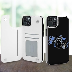Custodia a portafoglio con motivo gattino per iPhone 16, 15, 14 Pro Max Plus, Galaxy S25, S24, S23 Ultra Plus, in pelle con supporto e slot per carte di credito.