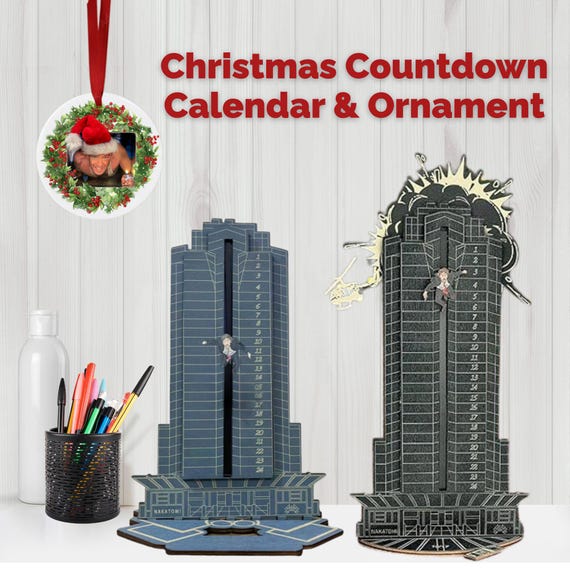 Die Hard Advent Calendar 2025 with Christmas Tree Ornament, Christmas Countdown Calendar, Wooden 24 Day Advent Calendar for Xmas Decorations